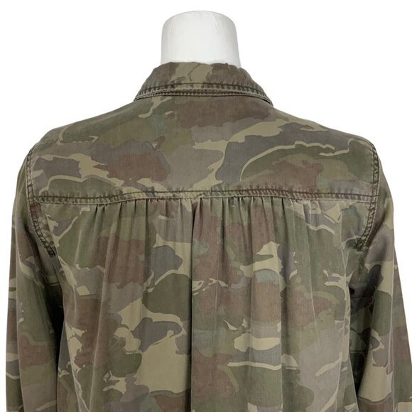 Anthropologie Montana Camo Buttondown Blouse 4P Petite Green Long Sleeve Fall - Picture 9 of 12